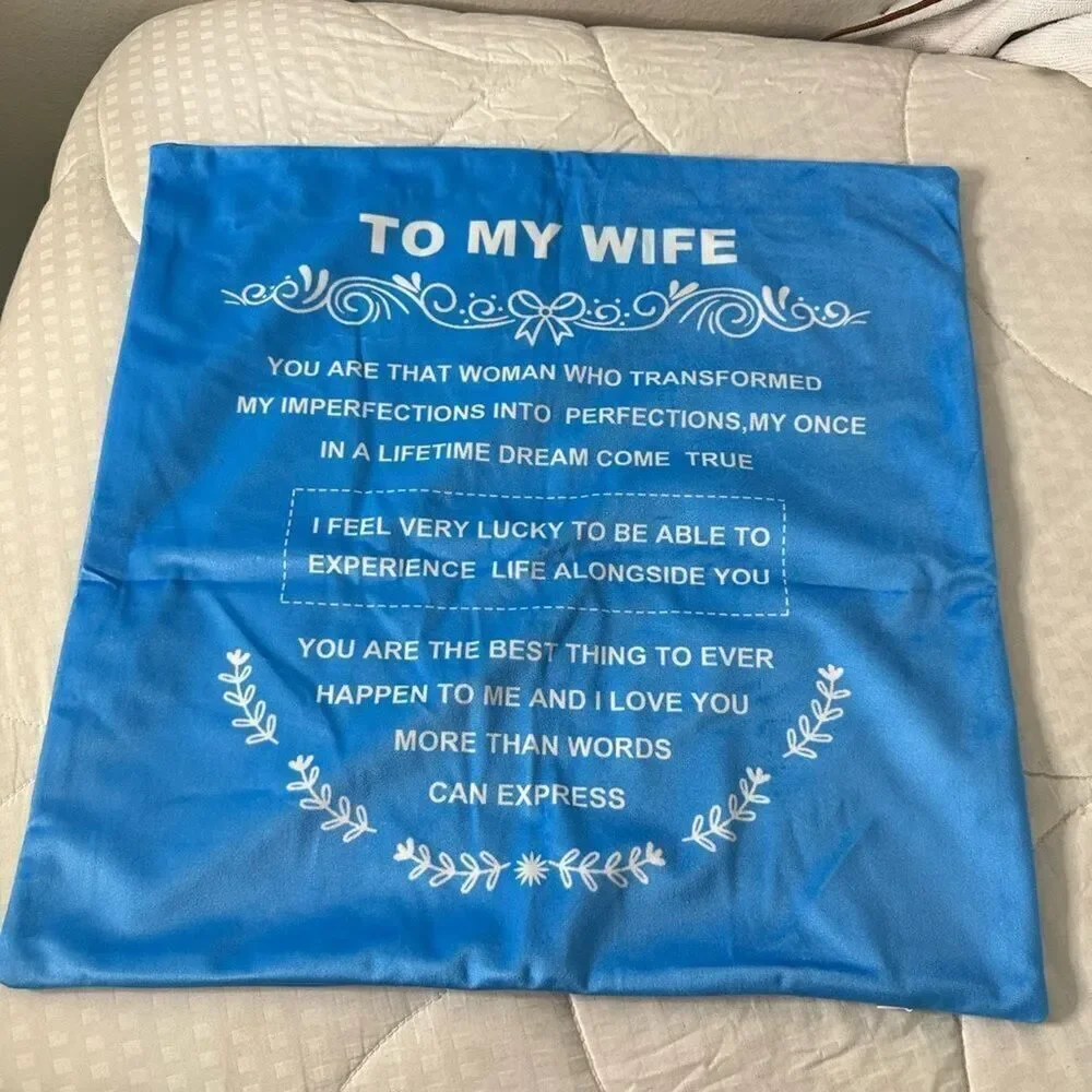 NWT Square Sofa Pillow Cover Blue To My Wife Blue